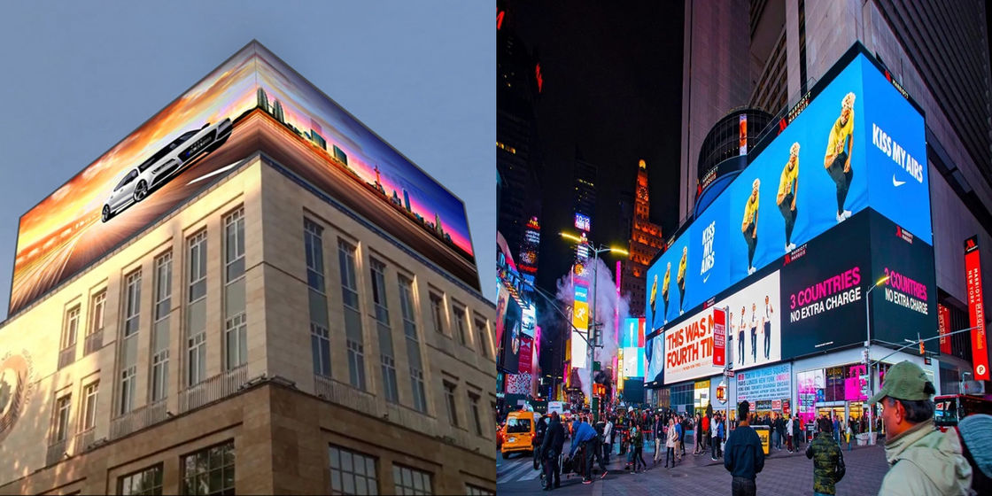 Edificio exterior curvado 3D Billboard Gran pantalla de vídeo LED Imagen de pantalla P3.9 pantalla de publicidad fija de pantalla exterior